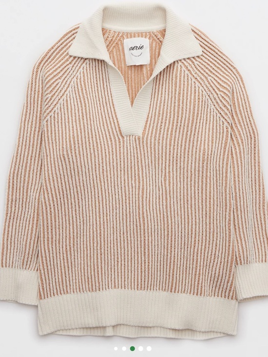 aerie Sweaters - AERIE WOMENS SUGAR RUSH CHENILLE V NECK SWEATER WHITE TAN LARGE